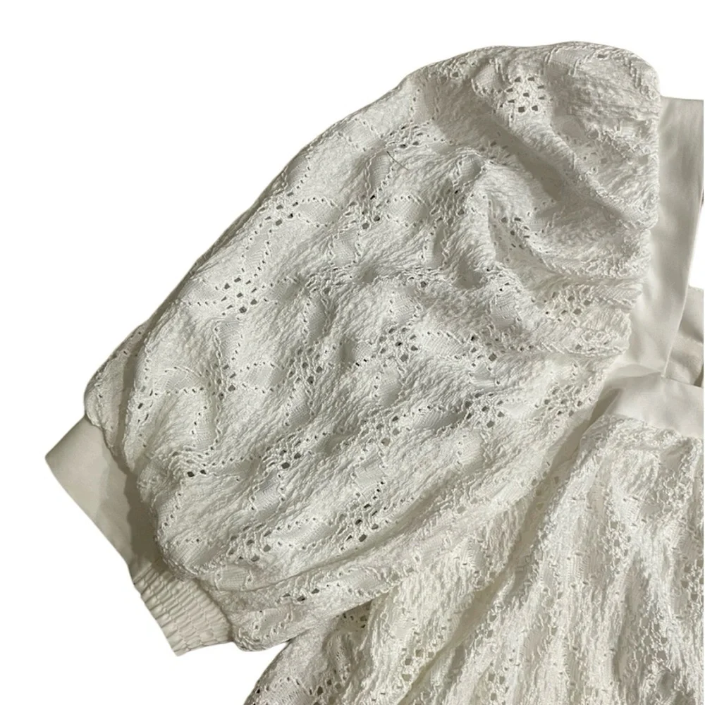 Anthropologie White Maeve‎ Puff Sleeve Eyelet Mini Dress Size S